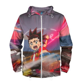 Мужская ветровка 3D с принтом Beyblade Burst Turbo в городе Новоалтайск, 100% полиэстер | подол и капюшон оформлены резинкой с фиксаторами, два кармана без застежек по бокам, один потайной карман на груди | beyblade burst | evolution | valt | бейгома | блэйд | вальт аои | вкладыши | волчки | волчок | эволюшн