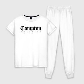 Женская пижама хлопок с принтом Compton west side в городе Новоалтайск, 100% хлопок | брюки и футболка прямого кроя, без карманов, на брюках мягкая резинка на поясе и по низу штанин | compton | west side | вест сайд | вестсайд | западная сторона | западное побережье | калифорния | комптон | лос анджелес | надпись | реп | реперская | рэп