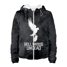 Женская куртка 3D с принтом HOLLYWOOD UNDEAD в городе Новоалтайск, ткань верха — 100% полиэстер, подклад — флис | прямой крой, подол и капюшон оформлены резинкой с фиксаторами, два кармана без застежек по бокам, один большой потайной карман на груди. Карман на груди застегивается на липучку | deuce | hollywood undead | hu | j dog | shady jeff | голивудская нежить | голливуд | даниэль мурильо | джордан террелл | джордж артур рейган | дилан альварес | мэттью сент клер | нежить