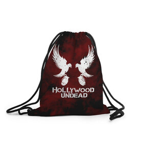 Рюкзак-мешок 3D с принтом HOLLYWOOD UNDEAD в городе Новоалтайск, 100% полиэстер | плотность ткани — 200 г/м2, размер — 35 х 45 см; лямки — толстые шнурки, застежка на шнуровке, без карманов и подкладки | deuce | hollywood undead | hu | j dog | shady jeff | голивудская нежить | голливуд | даниэль мурильо | джордан террелл | джордж артур рейган | дилан альварес | мэттью сент клер | нежить