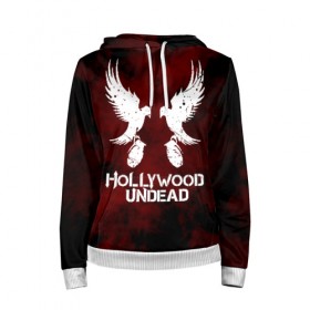 Женская толстовка 3D с принтом HOLLYWOOD UNDEAD в городе Новоалтайск, 100% полиэстер  | двухслойный капюшон со шнурком для регулировки, мягкие манжеты на рукавах и по низу толстовки, спереди карман-кенгуру с мягким внутренним слоем. | deuce | hollywood undead | hu | j dog | shady jeff | голивудская нежить | голливуд | даниэль мурильо | джордан террелл | джордж артур рейган | дилан альварес | мэттью сент клер | нежить