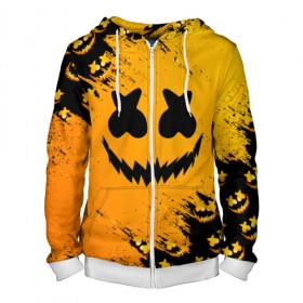Мужская толстовка 3D на молнии с принтом MARSHMELLO HALLOWEEN в городе Новоалтайск, 100% полиэстер | длина до линии бедра, манжеты и пояс оформлены мягкой тканевой резинкой, двухслойный капюшон со шнурком для регулировки, спереди молния, по бокам два кармана | america | dj | halloween | marshmello | marshmello halloween | usa | америка | маршмелло | маршмелло хеллоуин | хеллоуин | хэллоуин