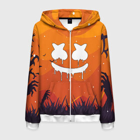 Мужская толстовка 3D на молнии с принтом MARSHMELLO HALLOWEEN в городе Новоалтайск, 100% полиэстер | длина до линии бедра, манжеты и пояс оформлены мягкой тканевой резинкой, двухслойный капюшон со шнурком для регулировки, спереди молния, по бокам два кармана | america | dj | halloween | marshmello | marshmello halloween | usa | америка | маршмелло | маршмелло хеллоуин | хеллоуин | хэллоуин