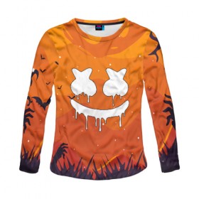 Женский лонгслив 3D с принтом MARSHMELLO HALLOWEEN в городе Новоалтайск, 100% полиэстер | длинные рукава, круглый вырез горловины, полуприлегающий силуэт | america | dj | halloween | marshmello | marshmello halloween | usa | америка | маршмелло | маршмелло хеллоуин | хеллоуин | хэллоуин