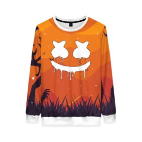 Женский свитшот 3D с принтом MARSHMELLO HALLOWEEN в городе Новоалтайск, 100% полиэстер с мягким внутренним слоем | круглый вырез горловины, мягкая резинка на манжетах и поясе, свободная посадка по фигуре | america | dj | halloween | marshmello | marshmello halloween | usa | америка | маршмелло | маршмелло хеллоуин | хеллоуин | хэллоуин