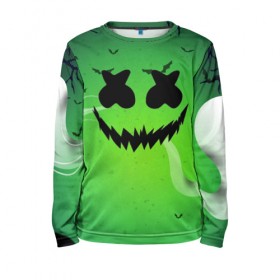 Детский лонгслив 3D с принтом MARSHMELLO HALLOWEEN в городе Новоалтайск, 100% полиэстер | длинные рукава, круглый вырез горловины, полуприлегающий силуэт
 | america | dj | halloween | marshmello | marshmello halloween | usa | америка | маршмелло | маршмелло хеллоуин | хеллоуин | хэллоуин