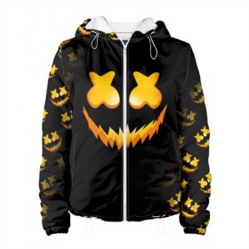 Женская куртка 3D с принтом MARSHMELLO HALLOWEEN в городе Новоалтайск, ткань верха — 100% полиэстер, подклад — флис | прямой крой, подол и капюшон оформлены резинкой с фиксаторами, два кармана без застежек по бокам, один большой потайной карман на груди. Карман на груди застегивается на липучку | america | dj | halloween | marshmello | marshmello halloween | usa | америка | маршмелло | маршмелло хеллоуин | хеллоуин | хэллоуин