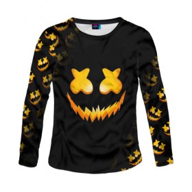 Женский лонгслив 3D с принтом MARSHMELLO HALLOWEEN в городе Новоалтайск, 100% полиэстер | длинные рукава, круглый вырез горловины, полуприлегающий силуэт | america | dj | halloween | marshmello | marshmello halloween | usa | америка | маршмелло | маршмелло хеллоуин | хеллоуин | хэллоуин