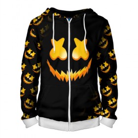 Мужская толстовка 3D на молнии с принтом MARSHMELLO HALLOWEEN в городе Новоалтайск, 100% полиэстер | длина до линии бедра, манжеты и пояс оформлены мягкой тканевой резинкой, двухслойный капюшон со шнурком для регулировки, спереди молния, по бокам два кармана | america | dj | halloween | marshmello | marshmello halloween | usa | америка | маршмелло | маршмелло хеллоуин | хеллоуин | хэллоуин
