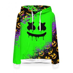 Женская толстовка 3D с принтом MARSHMELLO HALLOWEEN в городе Новоалтайск, 100% полиэстер  | двухслойный капюшон со шнурком для регулировки, мягкие манжеты на рукавах и по низу толстовки, спереди карман-кенгуру с мягким внутренним слоем. | america | dj | halloween | marshmello | marshmello halloween | usa | америка | маршмелло | маршмелло хеллоуин | хеллоуин | хэллоуин