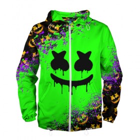 Мужская ветровка 3D с принтом MARSHMELLO HALLOWEEN в городе Новоалтайск, 100% полиэстер | подол и капюшон оформлены резинкой с фиксаторами, два кармана без застежек по бокам, один потайной карман на груди | Тематика изображения на принте: america | dj | halloween | marshmello | marshmello halloween | usa | америка | маршмелло | маршмелло хеллоуин | хеллоуин | хэллоуин