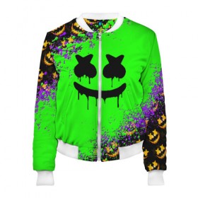 Женский бомбер 3D с принтом MARSHMELLO HALLOWEEN в городе Новоалтайск, 100% полиэстер | застегивается на молнию, по бокам два кармана без застежек, мягкие манжеты, по низу бомбера и на воротнике — эластичная резинка | america | dj | halloween | marshmello | marshmello halloween | usa | америка | маршмелло | маршмелло хеллоуин | хеллоуин | хэллоуин