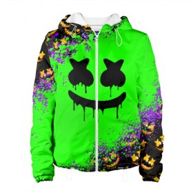 Женская куртка 3D с принтом MARSHMELLO HALLOWEEN в городе Новоалтайск, ткань верха — 100% полиэстер, подклад — флис | прямой крой, подол и капюшон оформлены резинкой с фиксаторами, два кармана без застежек по бокам, один большой потайной карман на груди. Карман на груди застегивается на липучку | america | dj | halloween | marshmello | marshmello halloween | usa | америка | маршмелло | маршмелло хеллоуин | хеллоуин | хэллоуин