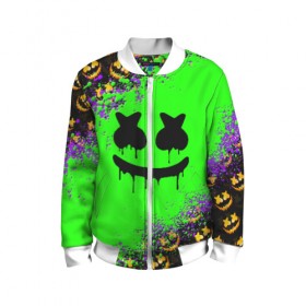 Детский бомбер 3D с принтом MARSHMELLO HALLOWEEN в городе Новоалтайск, 100% полиэстер | застегивается на молнию, по бокам два кармана без застежек, мягкие манжеты, по низу бомбера и на воротнике — эластичная резинка | america | dj | halloween | marshmello | marshmello halloween | usa | америка | маршмелло | маршмелло хеллоуин | хеллоуин | хэллоуин