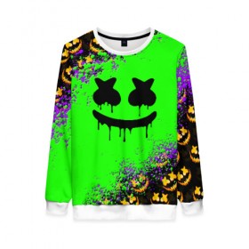 Женский свитшот 3D с принтом MARSHMELLO HALLOWEEN в городе Новоалтайск, 100% полиэстер с мягким внутренним слоем | круглый вырез горловины, мягкая резинка на манжетах и поясе, свободная посадка по фигуре | america | dj | halloween | marshmello | marshmello halloween | usa | америка | маршмелло | маршмелло хеллоуин | хеллоуин | хэллоуин