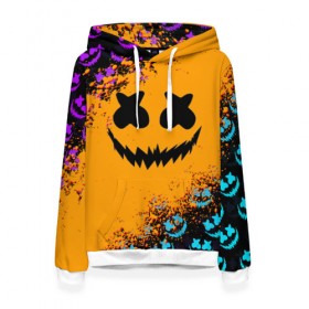 Женская толстовка 3D с принтом MARSHMELLO HALLOWEEN в городе Новоалтайск, 100% полиэстер  | двухслойный капюшон со шнурком для регулировки, мягкие манжеты на рукавах и по низу толстовки, спереди карман-кенгуру с мягким внутренним слоем. | america | dj | halloween | marshmello | marshmello halloween | usa | америка | маршмелло | маршмелло хеллоуин | хеллоуин | хэллоуин