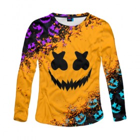 Женский лонгслив 3D с принтом MARSHMELLO HALLOWEEN в городе Новоалтайск, 100% полиэстер | длинные рукава, круглый вырез горловины, полуприлегающий силуэт | america | dj | halloween | marshmello | marshmello halloween | usa | америка | маршмелло | маршмелло хеллоуин | хеллоуин | хэллоуин