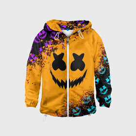 Детская ветровка 3D с принтом MARSHMELLO HALLOWEEN в городе Новоалтайск, 100% полиэстер | подол и капюшон оформлены резинкой с фиксаторами, по бокам два кармана без застежек, один потайной карман на груди | america | dj | halloween | marshmello | marshmello halloween | usa | америка | маршмелло | маршмелло хеллоуин | хеллоуин | хэллоуин