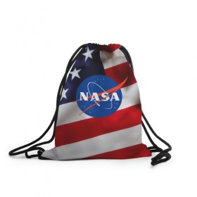 Рюкзак-мешок 3D с принтом NASA USA в городе Новоалтайск, 100% полиэстер | плотность ткани — 200 г/м2, размер — 35 х 45 см; лямки — толстые шнурки, застежка на шнуровке, без карманов и подкладки | Тематика изображения на принте: nasa | space x | spacex | usa | астронавт | астронавтика | космонавт | наса | сша