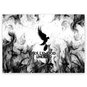 Поздравительная открытка с принтом  HOLLYWOOD UNDEAD в городе Новоалтайск, 100% бумага | плотность бумаги 280 г/м2, матовая, на обратной стороне линовка и место для марки
 | deuce | hollywood undead | hu | j dog | shady jeff | голливуд | голливудская нежить | даниэль мурильо | джордан террелл | джордж артур рейган | дилан альварес | мэттью сент клер | нежить