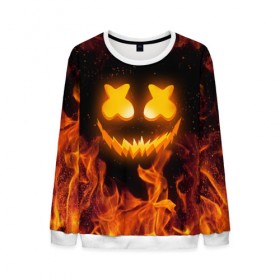Мужской свитшот 3D с принтом MARSHMELLO HALLOWEEN в городе Новоалтайск, 100% полиэстер с мягким внутренним слоем | круглый вырез горловины, мягкая резинка на манжетах и поясе, свободная посадка по фигуре | Тематика изображения на принте: america | dj | halloween | marshmello | marshmello halloween | usa | америка | маршмелло | маршмелло хеллоуин | хеллоуин