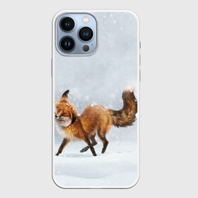 Чехол для iPhone 13 Pro Max с принтом Зимняя лисичка в городе Новоалтайск,  |  | Тематика изображения на принте: зима | лис | лиса | лисичка | рыжая | снег | снежинки | фыр фыр