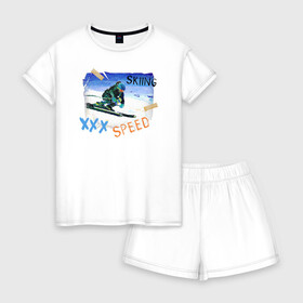 Женская пижама с шортиками хлопок с принтом Skiing speed в городе Новоалтайск, 100% хлопок | футболка прямого кроя, шорты свободные с широкой мягкой резинкой | горы | зима | лыжи | природа | снег | спорт
