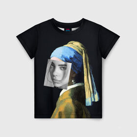Детская футболка 3D с принтом Billie Eilish с Сережкой в городе Новоалтайск, 100% гипоаллергенный полиэфир | прямой крой, круглый вырез горловины, длина до линии бедер, чуть спущенное плечо, ткань немного тянется | bellyache | indie | music | pop | айлиш | беляш | билли | девушка | девушка с жемчужной сережкой | звезда | искусство | картина | певица | песня | художник | ян вермеер