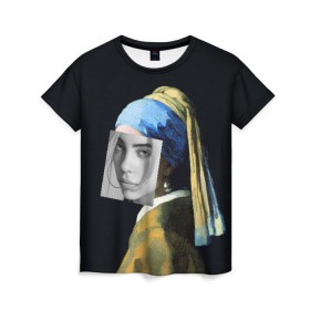 Женская футболка 3D с принтом Billie Eilish с Сережкой в городе Новоалтайск, 100% полиэфир ( синтетическое хлопкоподобное полотно) | прямой крой, круглый вырез горловины, длина до линии бедер | bellyache | indie | music | pop | айлиш | беляш | билли | девушка | девушка с жемчужной сережкой | звезда | искусство | картина | певица | песня | художник | ян вермеер