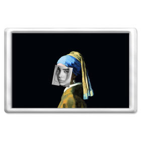 Магнит 45*70 с принтом Billie Eilish с Сережкой в городе Новоалтайск, Пластик | Размер: 78*52 мм; Размер печати: 70*45 | bellyache | indie | music | pop | айлиш | беляш | билли | девушка | девушка с жемчужной сережкой | звезда | искусство | картина | певица | песня | художник | ян вермеер
