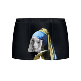 Мужские трусы 3D с принтом Billie Eilish с Сережкой в городе Новоалтайск, 50% хлопок, 50% полиэстер | классическая посадка, на поясе мягкая тканевая резинка | bellyache | indie | music | pop | айлиш | беляш | билли | девушка | девушка с жемчужной сережкой | звезда | искусство | картина | певица | песня | художник | ян вермеер