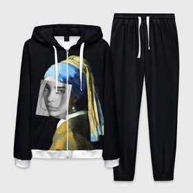 Мужской костюм 3D с принтом Billie Eilish с Сережкой в городе Новоалтайск, 100% полиэстер | Манжеты и пояс оформлены тканевой резинкой, двухслойный капюшон со шнурком для регулировки, карманы спереди | Тематика изображения на принте: bellyache | indie | music | pop | айлиш | беляш | билли | девушка | девушка с жемчужной сережкой | звезда | искусство | картина | певица | песня | художник | ян вермеер