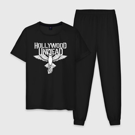 Мужская пижама хлопок с принтом HOLLYWOOD UNDEAD в городе Новоалтайск, 100% хлопок | брюки и футболка прямого кроя, без карманов, на брюках мягкая резинка на поясе и по низу штанин
 | deuce | hollywood undead | hu | j dog | shady jeff | голливуд | голливудская нежить | даниэль мурильо | джордан террелл | джордж артур рейган | дилан альварес | мэттью сент клер | нежить