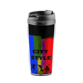 Термокружка-непроливайка с принтом City style в городе Новоалтайск, внутренняя часть — пищевой пластик, наружная часть — прозрачный пластик, между ними — полиграфическая вставка с рисунком | объем — 350 мл, герметичная крышка | city | style | велик | велосипед | велосипедист | графити | граффити | краска | краски. мазки краски | мазки | скуйтборд | спорт | футбол | цветное