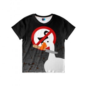 Детская футболка 3D с принтом Untitled Goose Game в городе Новоалтайск, 100% гипоаллергенный полиэфир | прямой крой, круглый вырез горловины, длина до линии бедер, чуть спущенное плечо, ткань немного тянется | goose | goose game | honk | untitled goose game | гусь | гусь игра | злой гусь | игра про гуся | кря | отвратительный гусь