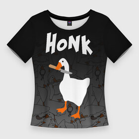 Женская футболка 3D Slim с принтом Untitled Goose Game в городе Новоалтайск,  |  | goose | goose game | honk | untitled goose game | гусь | гусь игра | злой гусь | игра про гуся | кря | отвратительный гусь