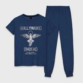 Женская пижама хлопок с принтом Hollywood Undead в городе Новоалтайск, 100% хлопок | брюки и футболка прямого кроя, без карманов, на брюках мягкая резинка на поясе и по низу штанин | charlie scene | danny | funny man | hollywood undead | hu | j dog | johnny 3 tears | голливудская нежить | голубь | голубь с гранатой | граната | ню метал | рэп метал | рэп рок