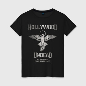 Женская футболка хлопок с принтом Hollywood Undead в городе Новоалтайск, 100% хлопок | прямой крой, круглый вырез горловины, длина до линии бедер, слегка спущенное плечо | charlie scene | danny | funny man | hollywood undead | hu | j dog | johnny 3 tears | голливудская нежить | голубь | голубь с гранатой | граната | ню метал | рэп метал | рэп рок