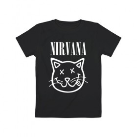 Детская футболка хлопок с принтом NIRVANA в городе Новоалтайск, 100% хлопок | круглый вырез горловины, полуприлегающий силуэт, длина до линии бедер | cat | kitty | nirvana | smile | кот | курт кобейн | нирвана | смайл