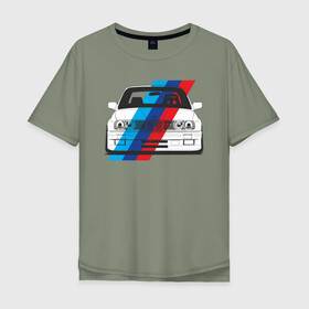 Мужская футболка хлопок Oversize с принтом BMW M3 (E30) (M флаг) в городе Новоалтайск, 100% хлопок | свободный крой, круглый ворот, “спинка” длиннее передней части | bmw | bmw m3 | bmw m3 e30 | e30 | m3 | бмв | бмв м3 | м3