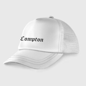 Детская кепка тракер с принтом COMPTON в городе Новоалтайск, Козырек - 100% хлопок. Кепка - 100% полиэстер, Задняя часть - сетка | универсальный размер, пластиковая застёжка | compton | dj yella | dr. dre | eazy e | ice cube | mc ren | n.w.a | nwa | straight outta compton | west side | западная сторона | комптон