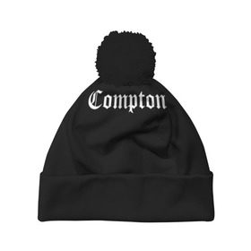 Шапка 3D c помпоном с принтом COMPTON в городе Новоалтайск, 100% полиэстер | универсальный размер, печать по всей поверхности изделия | compton | dj yella | dr. dre | eazy e | ice cube | mc ren | n.w.a | nwa | straight outta compton | west side | западная сторона | комптон