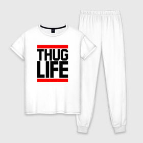 Женская пижама хлопок с принтом THUG LIFE в городе Новоалтайск, 100% хлопок | брюки и футболка прямого кроя, без карманов, на брюках мягкая резинка на поясе и по низу штанин | 2pac | thug life | tupac | tupac shakur | жизнь головореза | тупак | тупак шакур