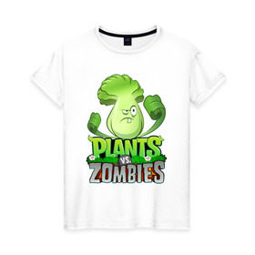 Женская футболка хлопок с принтом Plants vs. Zombies в городе Новоалтайск, 100% хлопок | прямой крой, круглый вырез горловины, длина до линии бедер, слегка спущенное плечо | battle | game | plants vs zombies | plants vs zombies battle for neighborville | zombie | битва | битва за нейборвиль | зомби | игра | линии | надпись | растения | растения против зомби