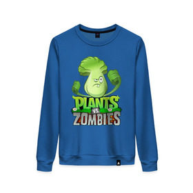 Женский свитшот хлопок с принтом Plants vs. Zombies в городе Новоалтайск, 100% хлопок | прямой крой, круглый вырез, на манжетах и по низу широкая трикотажная резинка  | battle | game | plants vs zombies | plants vs zombies battle for neighborville | zombie | битва | битва за нейборвиль | зомби | игра | линии | надпись | растения | растения против зомби