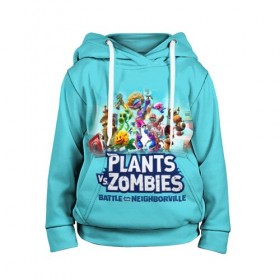 Детская толстовка 3D с принтом Plants vs. Zombies в городе Новоалтайск, 100% полиэстер | двухслойный капюшон со шнурком для регулировки, мягкие манжеты на рукавах и по низу толстовки, спереди карман-кенгуру с мягким внутренним слоем | Тематика изображения на принте: battle | game | plants vs zombies | plants vs zombies battle for neighborville | zombie | битва | битва за нейборвиль | зомби | игра | надпись | растения | растения против зомби