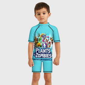 Детский купальный костюм 3D с принтом Plants vs. Zombies в городе Новоалтайск, Полиэстер 85%, Спандекс 15% | застежка на молнии на спине | battle | game | plants vs zombies | plants vs zombies battle for neighborville | zombie | битва | битва за нейборвиль | зомби | игра | надпись | растения | растения против зомби