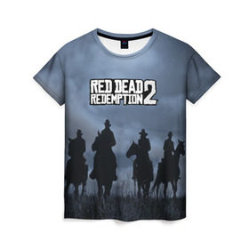 Женская футболка 3D с принтом RED DEAD REDEMPTION в городе Новоалтайск, 100% полиэфир ( синтетическое хлопкоподобное полотно) | прямой крой, круглый вырез горловины, длина до линии бедер | arthur morgan | cowboy | online | red dead online | red dead redemption 2 | rockstar games | wild west | артур морган | бандит | вестерн | винтовка | дикий запад | ковбой | рокстар