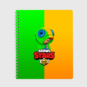 Тетрадь с принтом BRAWL STARS LEON в городе Новоалтайск, 100% бумага | 48 листов, плотность листов — 60 г/м2, плотность картонной обложки — 250 г/м2. Листы скреплены сбоку удобной пружинной спиралью. Уголки страниц и обложки скругленные. Цвет линий — светло-серый
 | Тематика изображения на принте: brawl stars | bull | colt | crow | leon | stars | берли | бо | брок | ворон | джесси | динамайк | дэррил | кольт | леон | мортис | нита | пайпер | пенни | поко | пэм | рикошет | спайк | фрэнк | шелли | эль примо