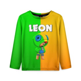 Детский лонгслив 3D с принтом BRAWL STARS LEON в городе Новоалтайск, 100% полиэстер | длинные рукава, круглый вырез горловины, полуприлегающий силуэт
 | Тематика изображения на принте: brawl stars | bull | colt | crow | leon | stars | берли | бо | брок | ворон | джесси | динамайк | дэррил | кольт | леон | мортис | нита | пайпер | пенни | поко | пэм | рикошет | спайк | фрэнк | шелли | эль примо